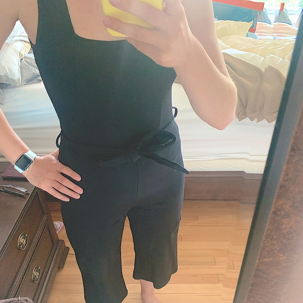 Black square neck bowtie jumpsuit romper